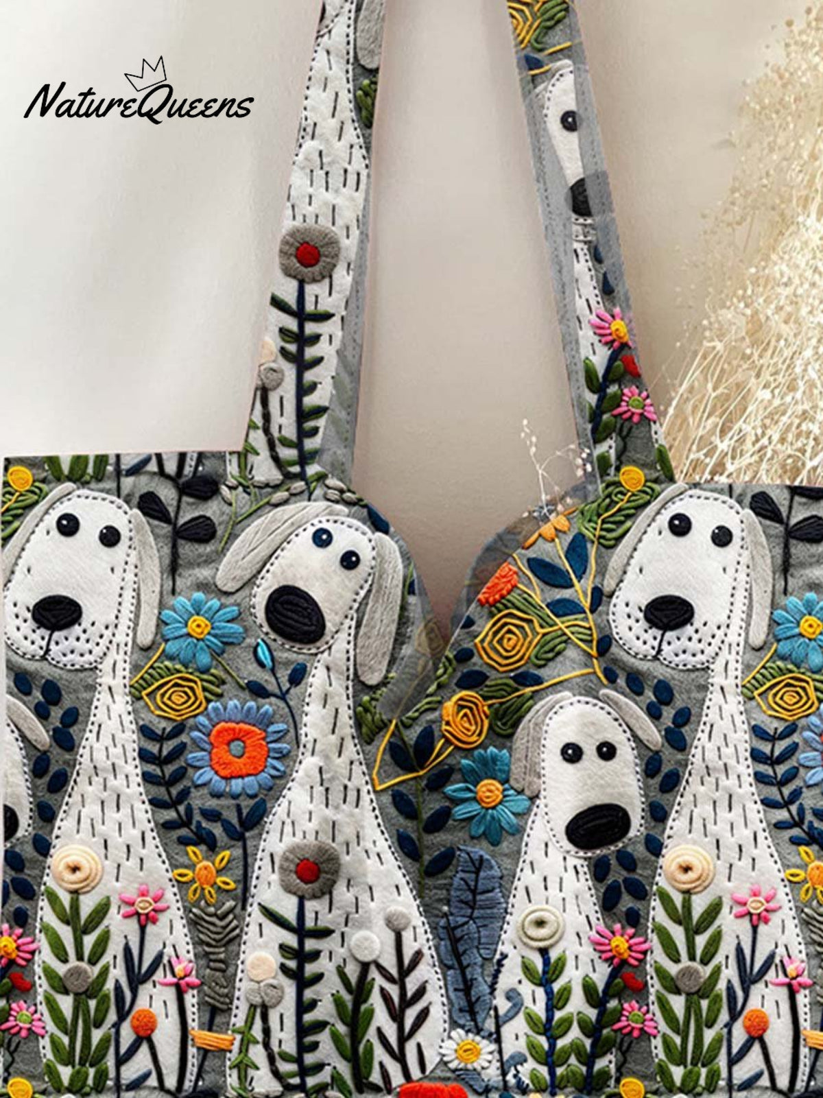 Dog Print Pattern Linen Tote Bag