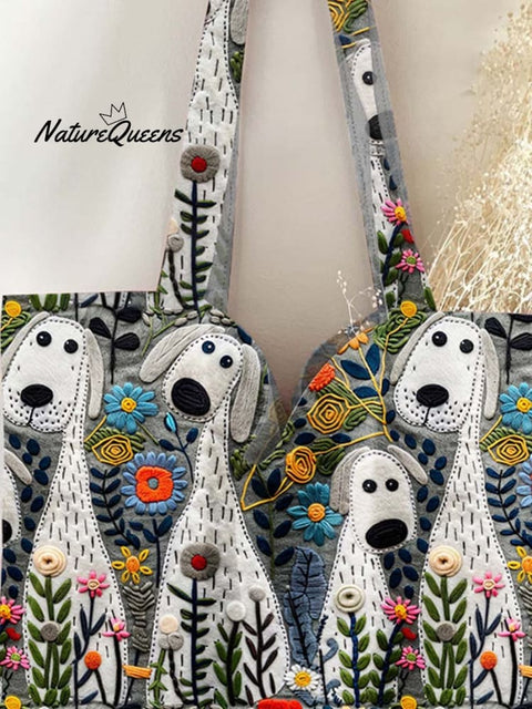 Dog Print Pattern Linen Tote Bag