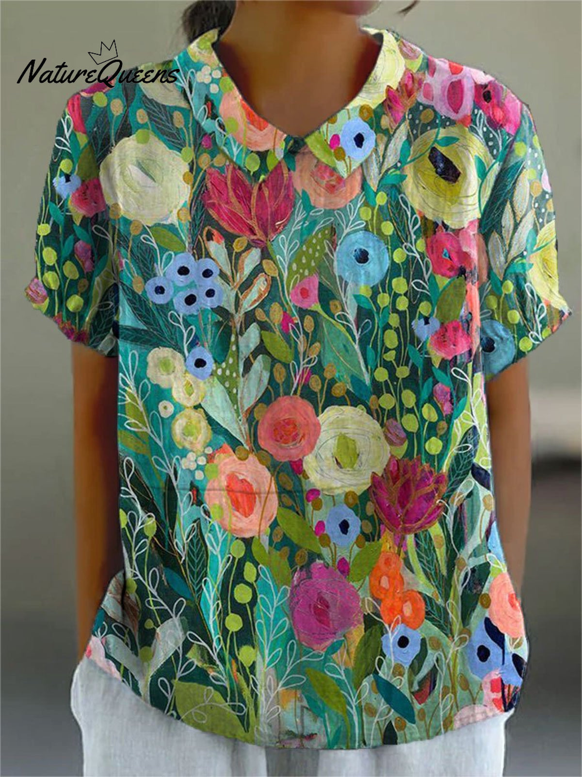 Women's Vintage Flower Print Casual Cotton And Linen Shirt