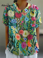 Women's Vintage Flower Print Casual Cotton And Linen Shirt