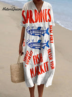 Women's Vintage Fish Sardines Art Print Flowy Dress