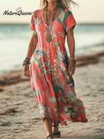 Women's Retro Flower Print Pocket Cotton Dress