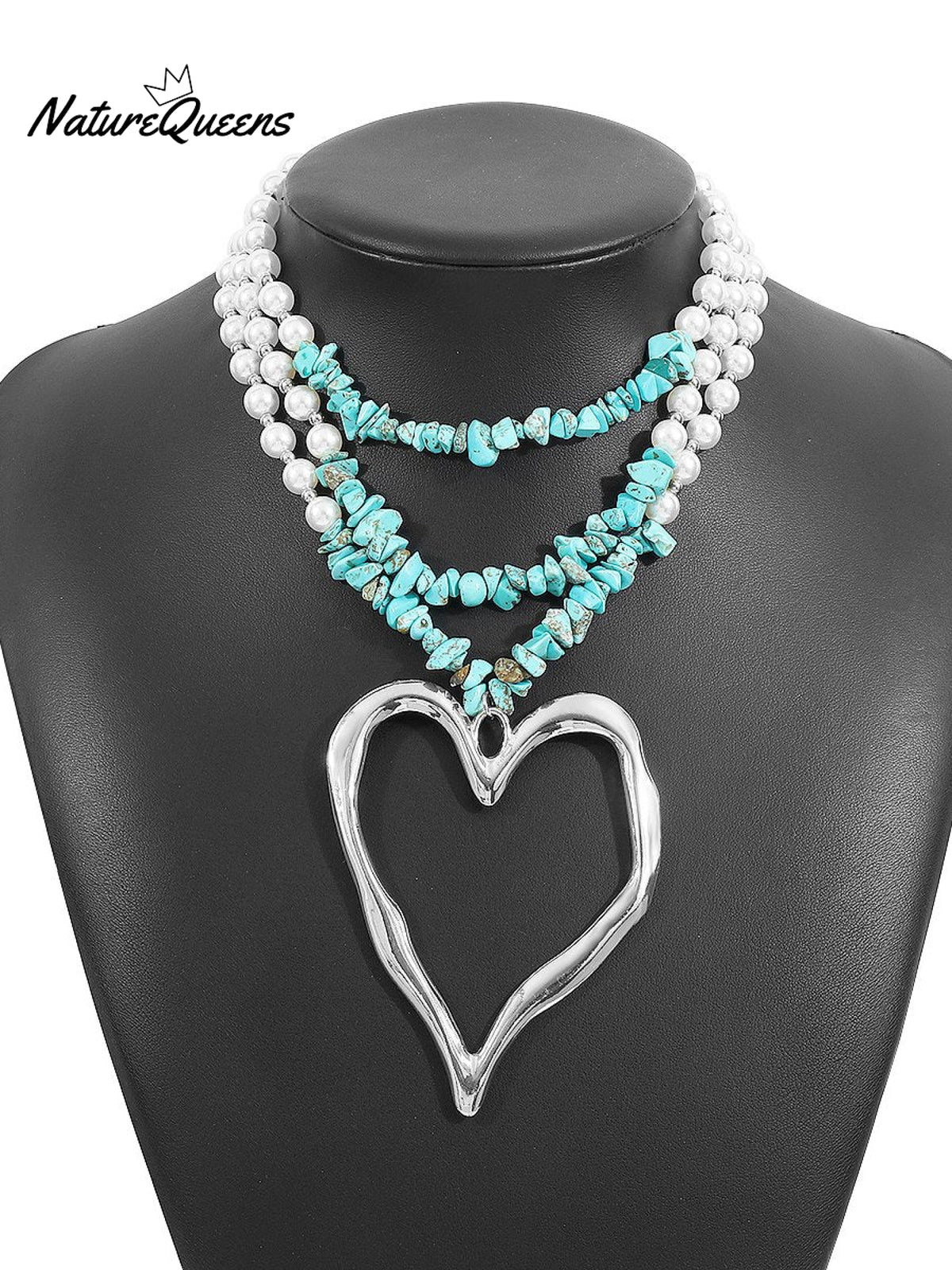 Bohemian Multi - Layered Large Heart Beaded Necklace Blue2 / Onesize