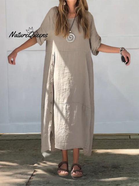 Women’s Linen Cotton Dress Sand / S