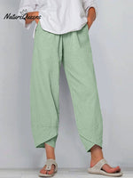 Women's Solid Color Loose Elegant Casual Simple Cotton And Linen Ninth Pants