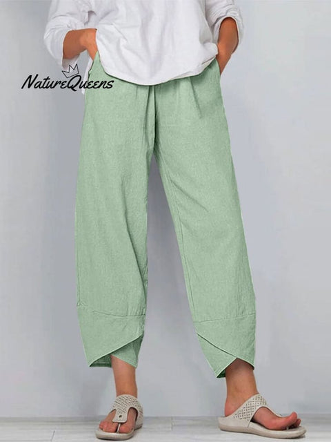 Women's Solid Color Loose Elegant Casual Simple Cotton And Linen Ninth Pants