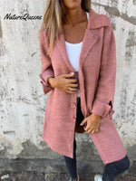 Women's Solid Color Lapel Cardigan with Pockets Single Breasted Mid-Length Jacket