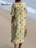 Women's Flower Watercolor Splash Fluid Art Print Flowy Dress