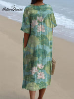 Women's Vintage Lovely Lily Art Print Casual Flowy Dress