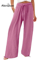 Women’s Cotton And Linen Wide Leg Casual Pants Pink / S