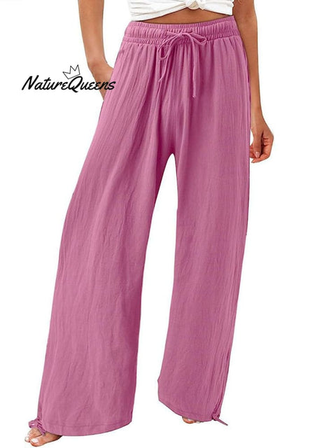 Women’s Cotton And Linen Wide Leg Casual Pants Pink / S