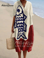 Women's Vintage Fish Art Print Flowy Dress