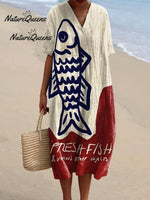Women's Vintage Fish Art Print Casual Cotton And Linen Shirt