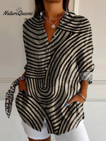 Women's Geometric Hand Drawn Circle Line Pattern Print Casual Cotton Shirt