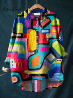 Women's Abstrct ArtPrint Casual Cotton And Linen Shirt