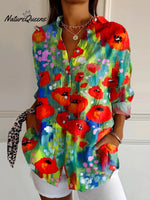 Women'sBright FlowerArt PrintCasual Cotton Shirt