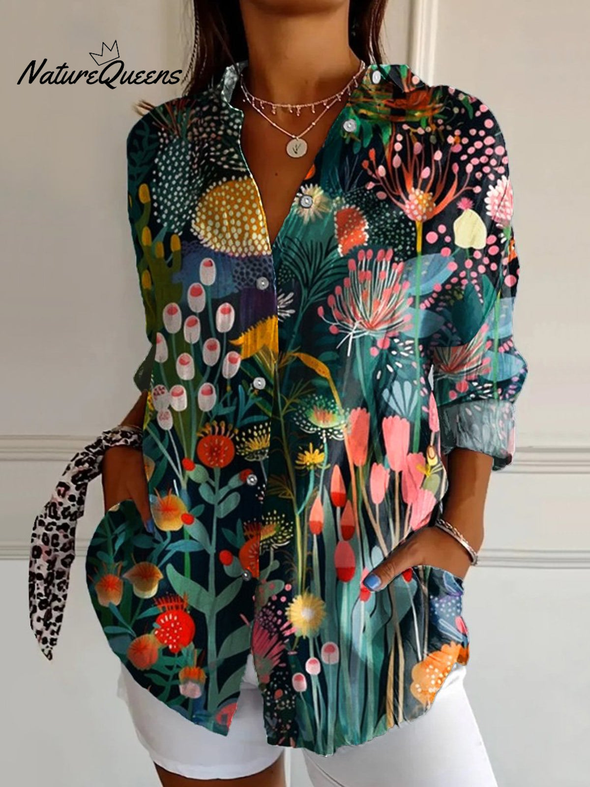 Women'sJapanese Art PrintCasual Cotton Shirt