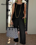 Casual Comfort Cotton Linen Sleeveless Two-piece Set