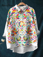 Women's Art Print Casual Cotton And Linen Shirt