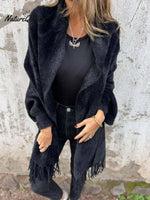 Women's Casual Knitted Plush Fringed Cape Coat