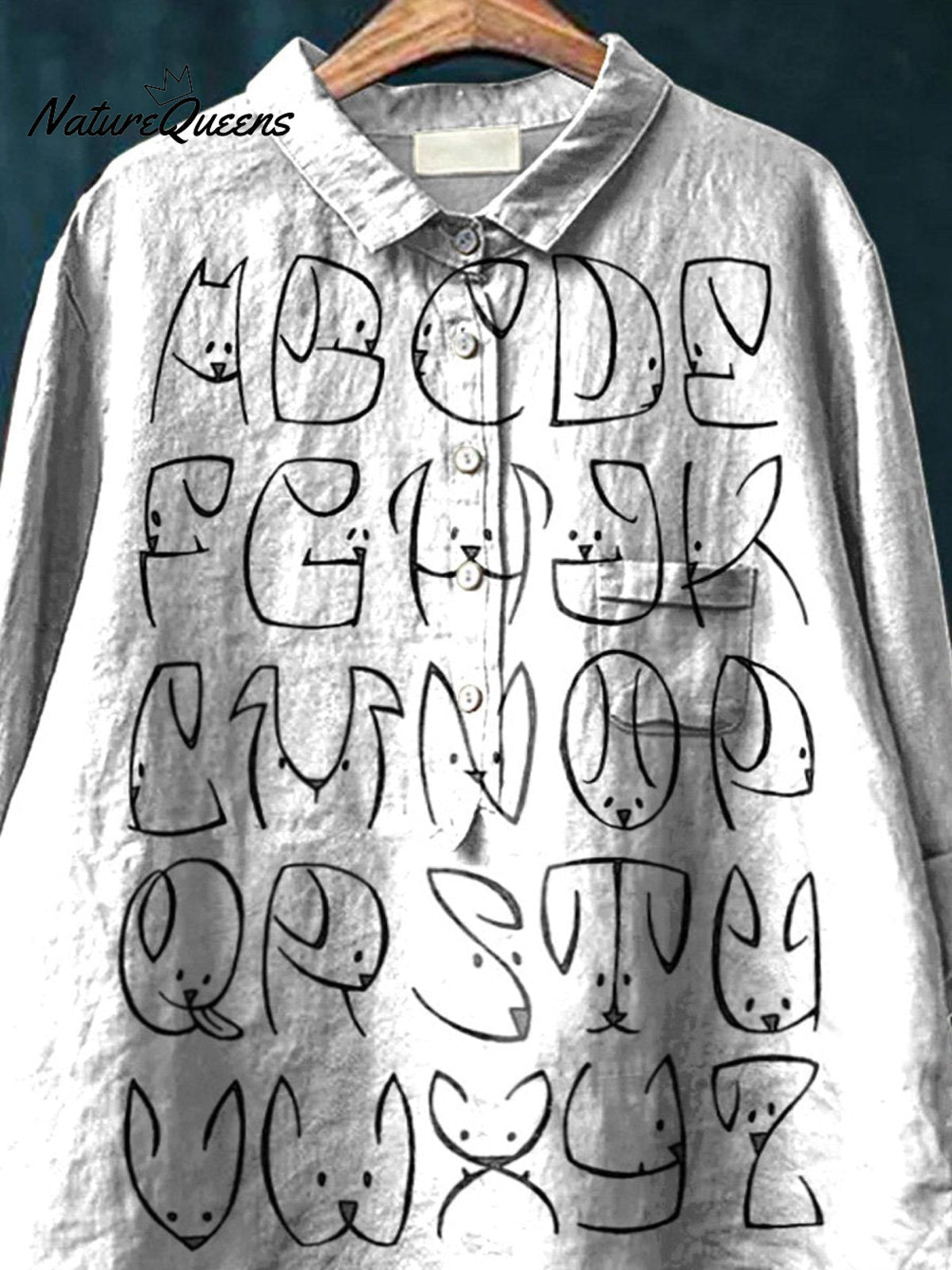 Lovely Dog Alphabet Pattern Printed Women's Casual Cotton And Linen Shirt