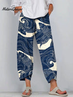 Women's FishArtPrinted Cotton And Linen Casual Pants