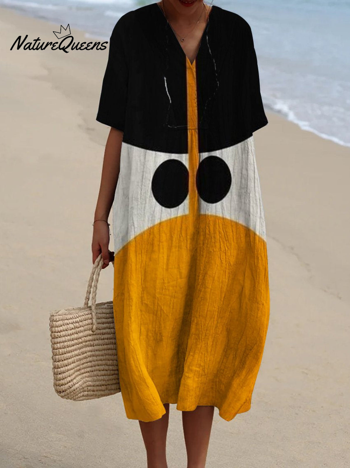 Two-tone Circular Color Block Decorative Pattern Flowy Dress