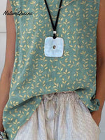 Women’s Retro Elegant Floral Art Print Casual Cotton And Linen Tank Top