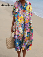Women's Vintage Floral Art Print Casual Flowy Dress