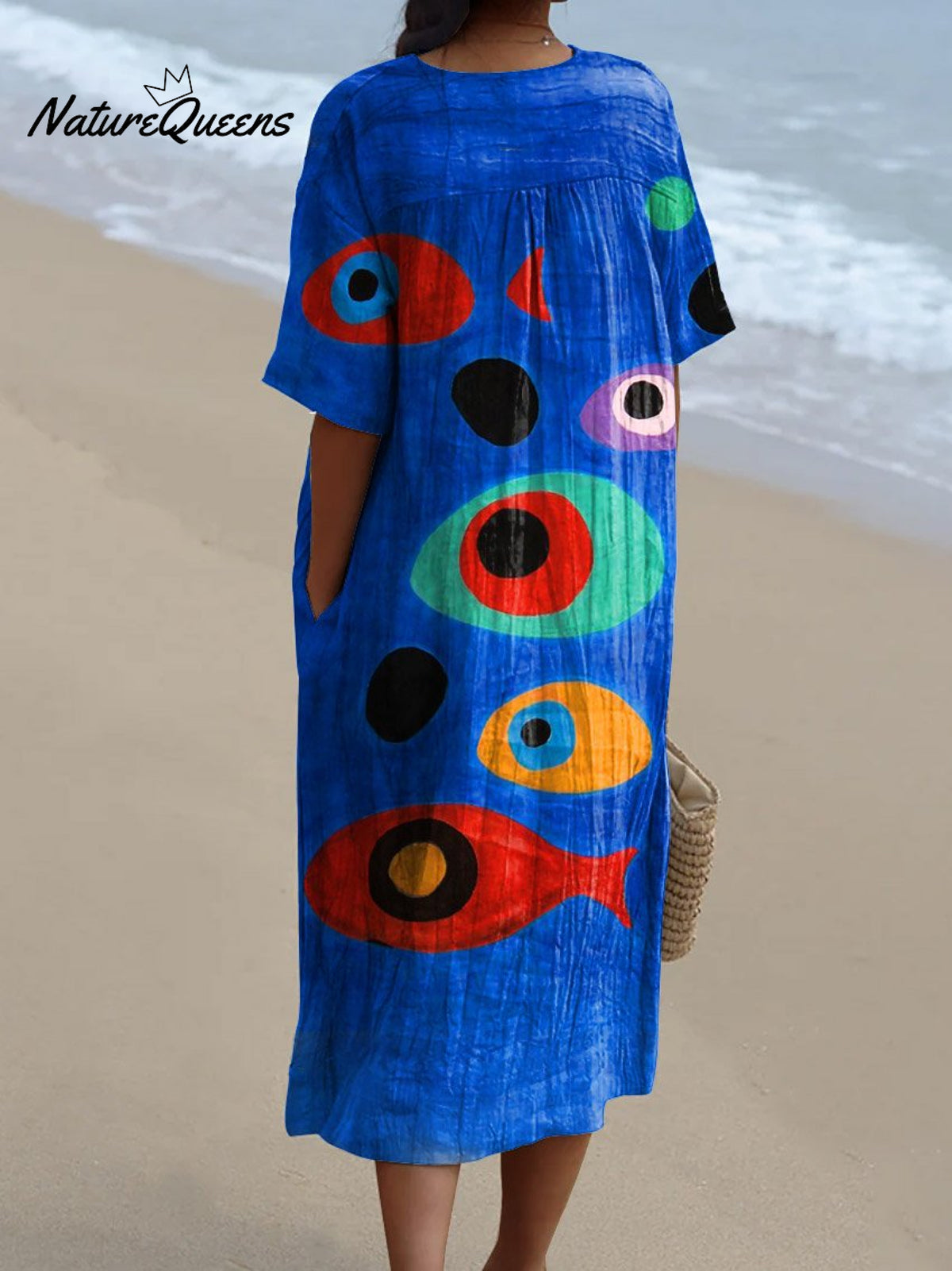 Women's Vintage Lovely Fish Art Print Flowy Dress