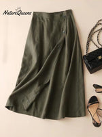 Women’s Summer Cotton And Linen Mid-Length Skirt Armygreen / M
