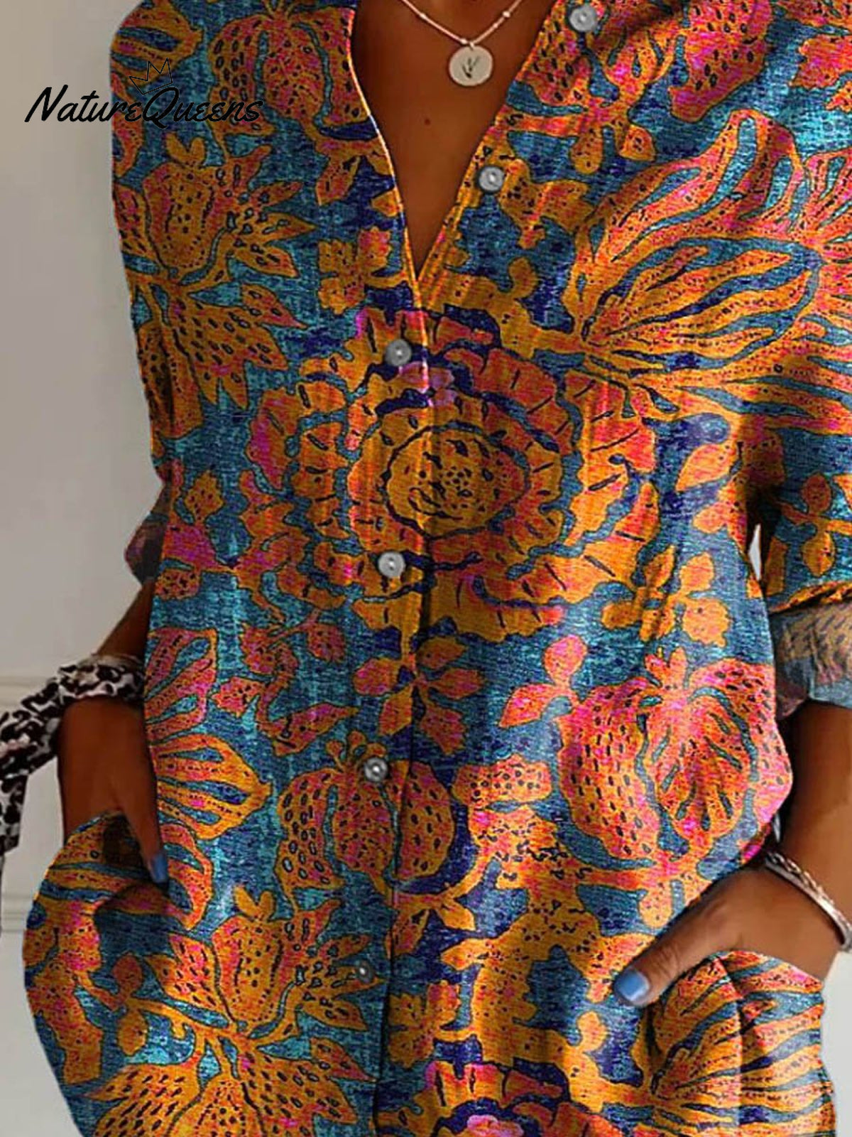 Women's Vintage Lovely Floral Art Print Casual Cotton Shirt