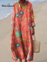 Women's Vintage Art FlowersPrint Casual Dress