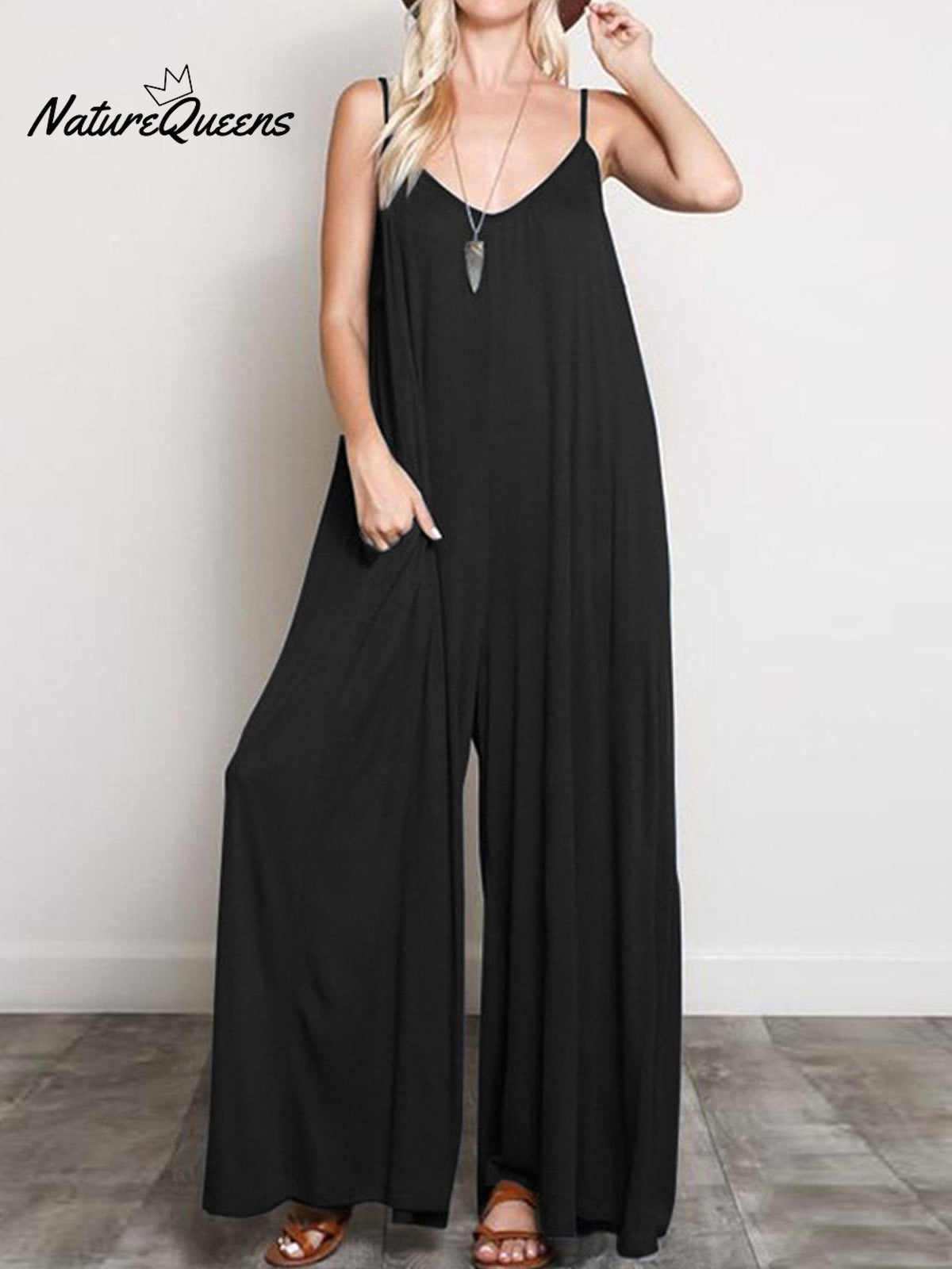 Women's Summer V-Neck Wide Leg Jumpsuit