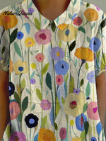 Oil Painting Spring Field Art Printed Women's Casual Cotton And Linen Shirt