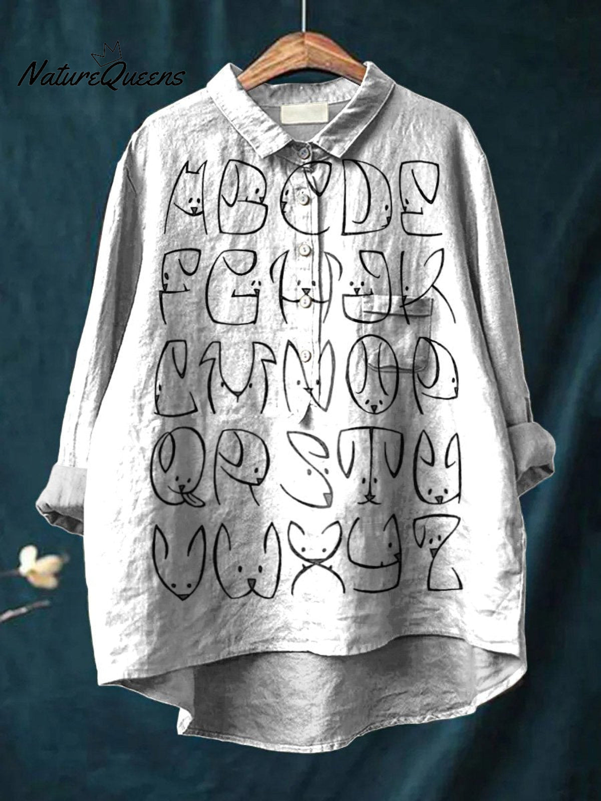 Lovely Dog Alphabet Pattern Printed Women's Casual Cotton And Linen Shirt