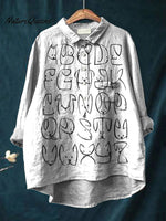 Lovely Dog Alphabet Pattern Printed Women's Casual Cotton And Linen Shirt