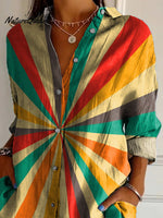 Vintage Geometric Pattern Printed Women's Casual Cotton Shirt