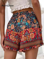 Women’s Summer Retro High - Waisted Paisley Print Board Shorts