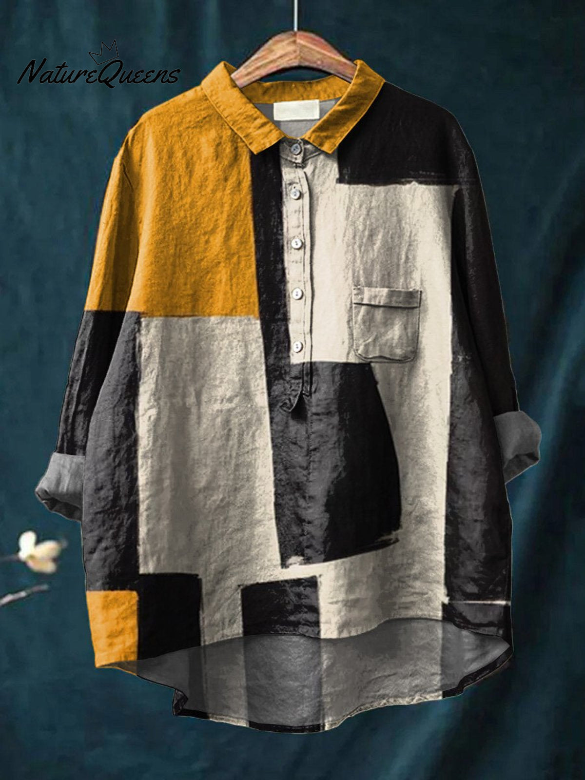 Women's Abstract Print Art Casual Cotton And Linen Shirt