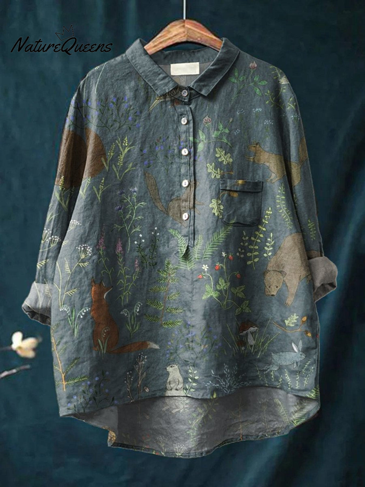 Women's Forest Animals Art Print Casual Cotton And Linen Shirt