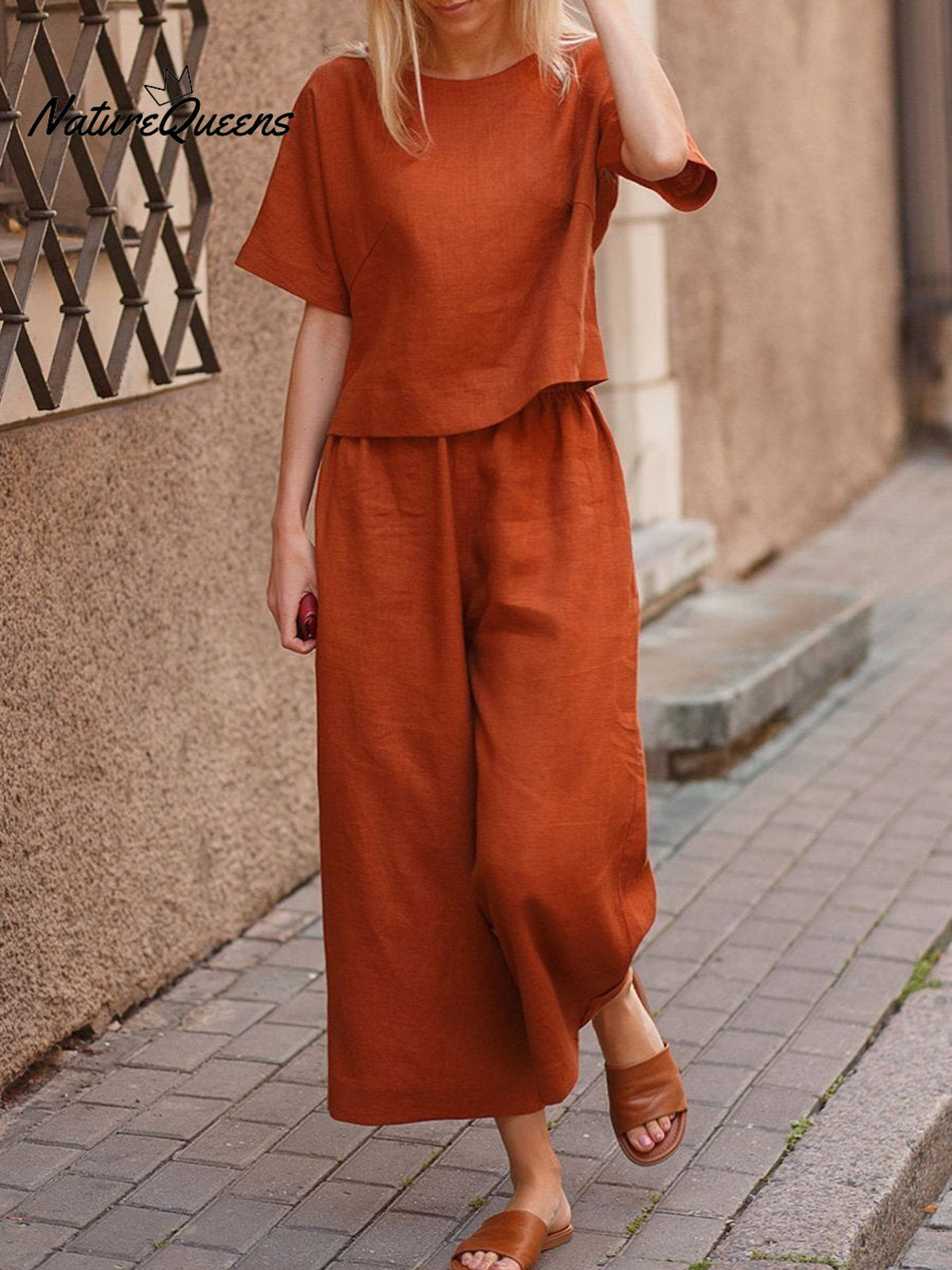 Women’s Solid Color Short Sleeve Suit Orangered / S