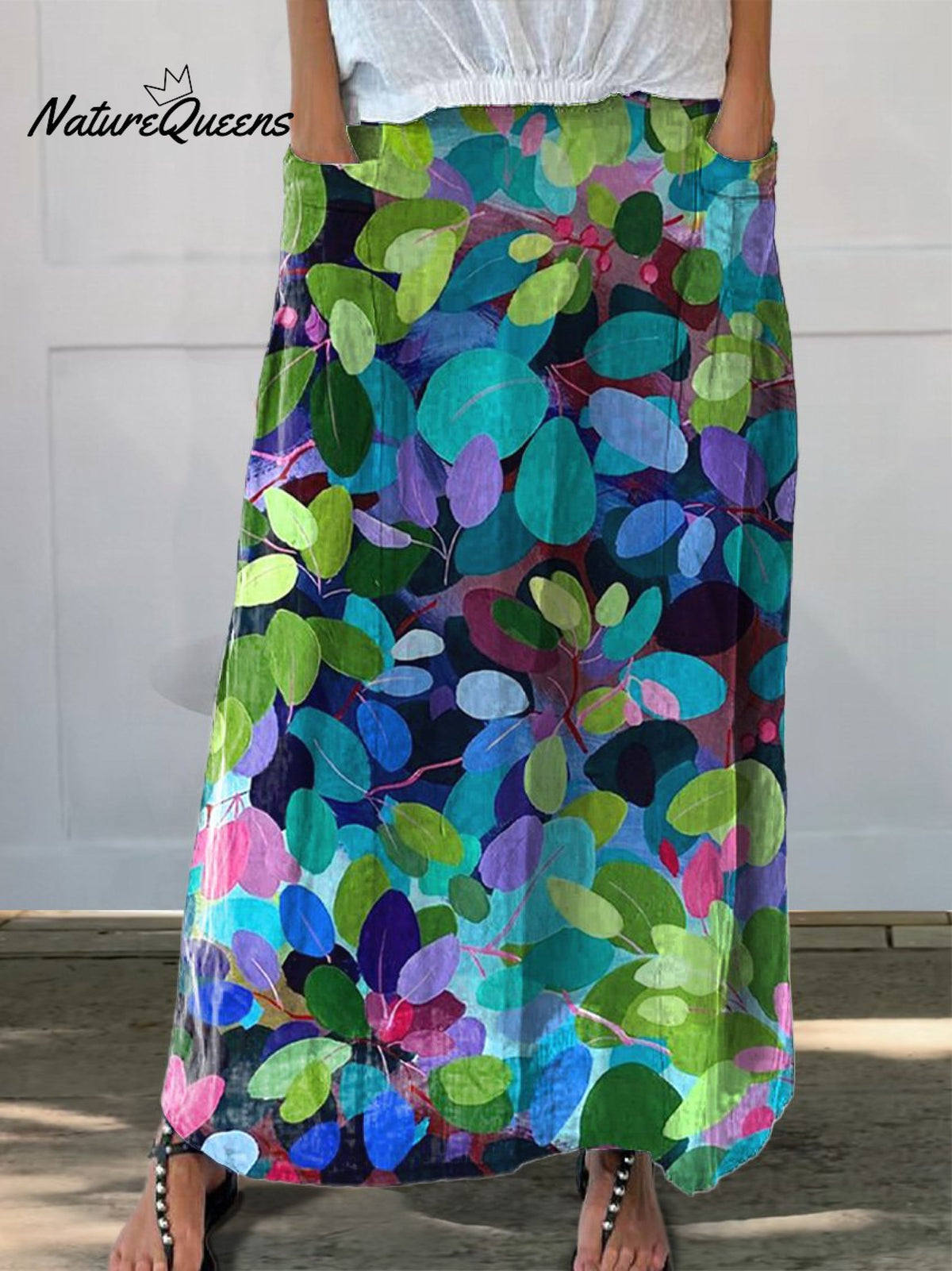 Summer Forest Art Printed Women's Linen Pocket Skirt