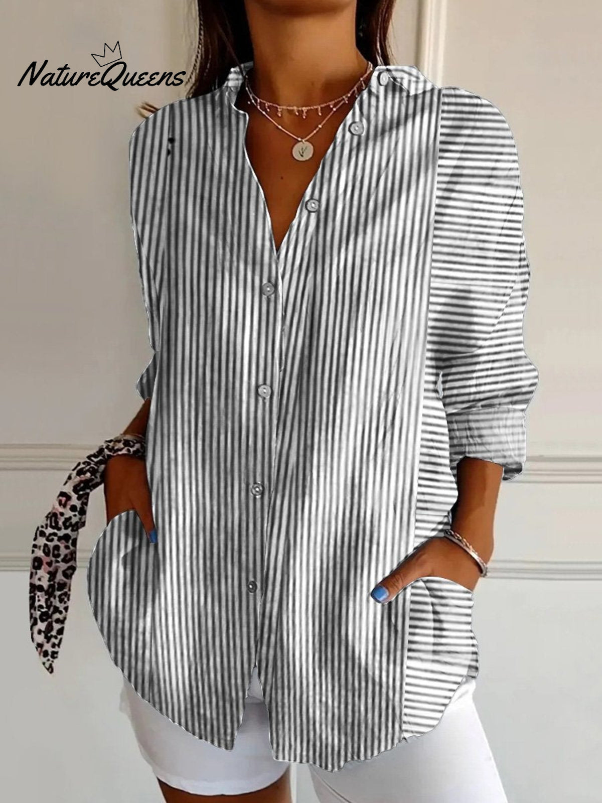 Women's Retro Minimalist Abstract Art Print Casual Cotton Shirt