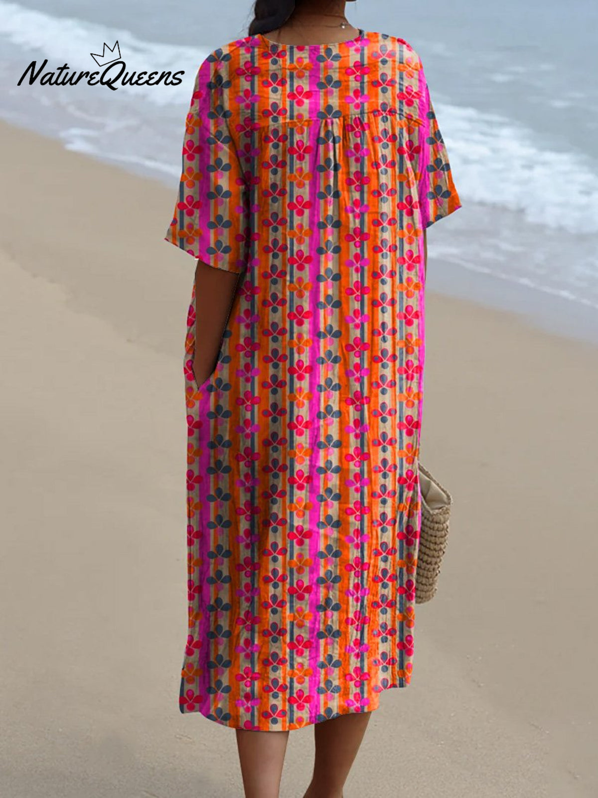 Colorful Geometric Floral Pattern Printed Women's Flowy Dress