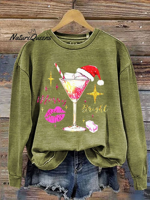 Retro  Wine Glitter Christmas Print  Casual  Sweatshirt