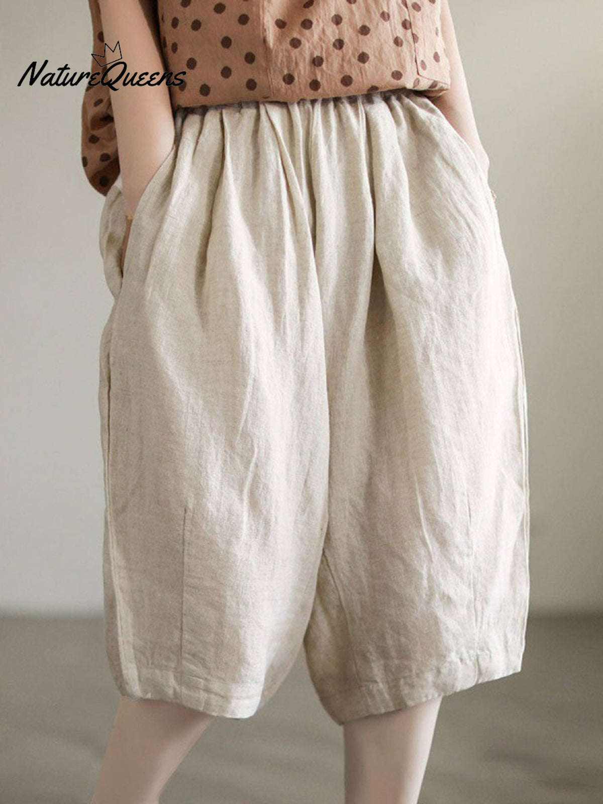Women’s Retro Solid Color Loose Summer Cotton And Linen Casual Pants Apricot / M（80 - 100 Pounds）