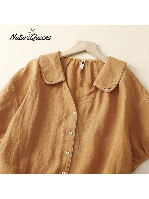 Cotton Linen Solid Color Casual Top