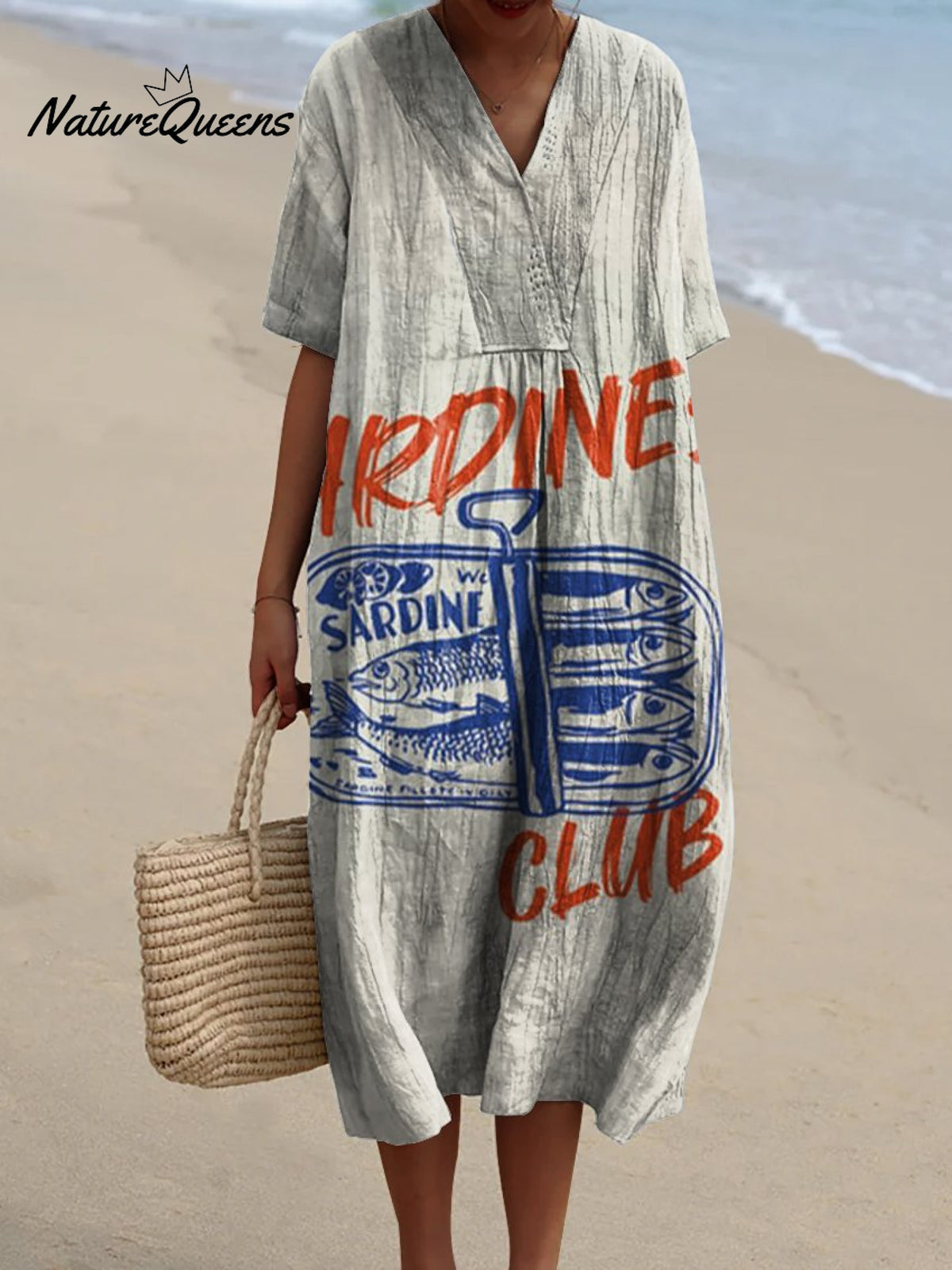 Women's Sardine Club Watercolor Splash Fluid Art Print Flowy Dress