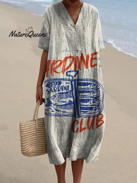 Women's Sardine Club Watercolor Splash Fluid Art Print Flowy Dress